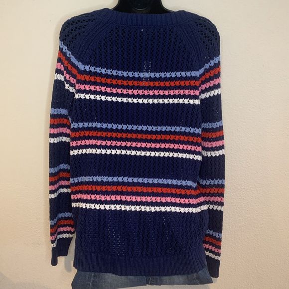 TALBOTS OPEN STITCH SWEATER - HAPPY STRIPE COTTON CREW NECK SIZE XL (16/18) NWT - Picture 7 of 14